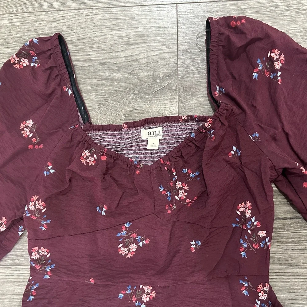 a.n.a Burgundy Floral Long Sleeve Dress - Picture 3 of 4